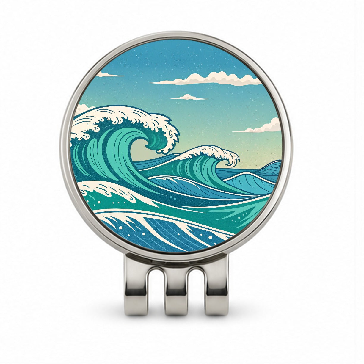 Retro Ocean Waves High Surf Golf Hat Clip with Ball Marker
