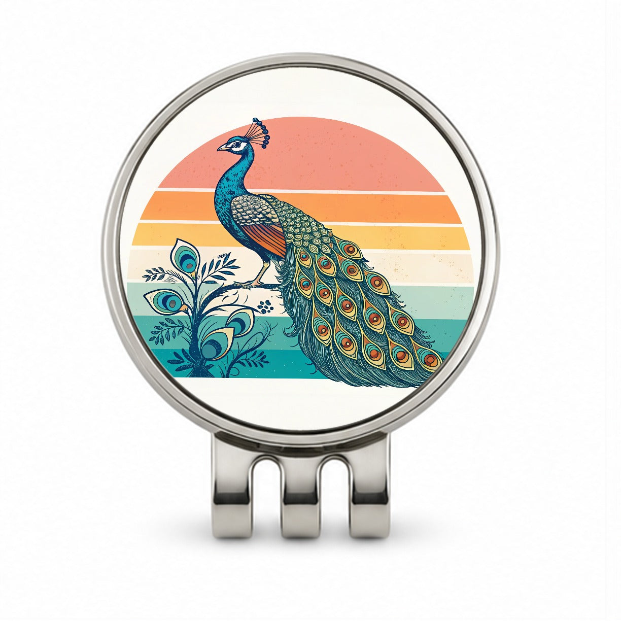Retro Peacock Sun Golf Hat Clip with Ball Marker