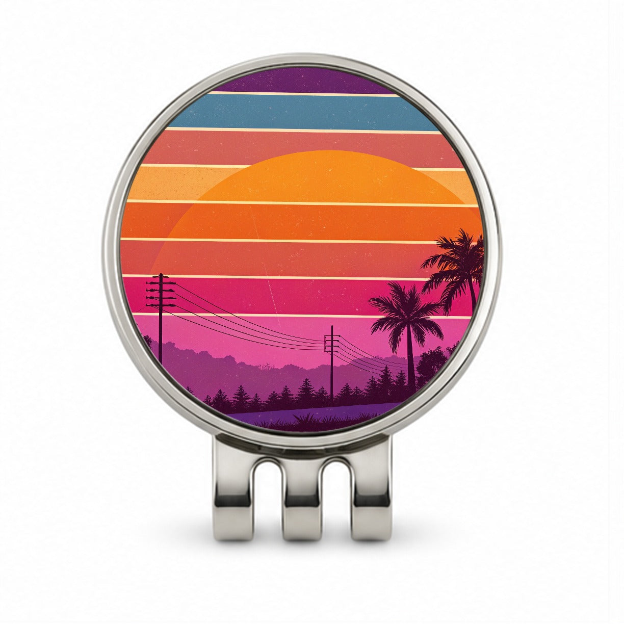 Retro Sunset Stripes Golf Hat Clip with Ball Marker