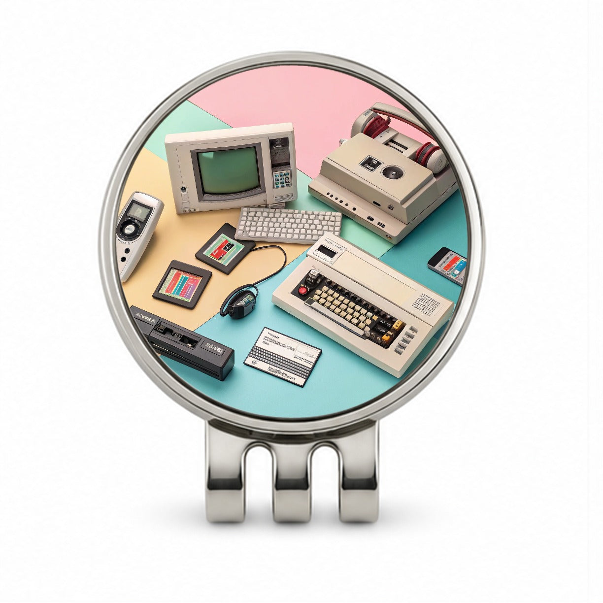 Retro Technology Collage Computer Golf Hat Clip with Ball Marker