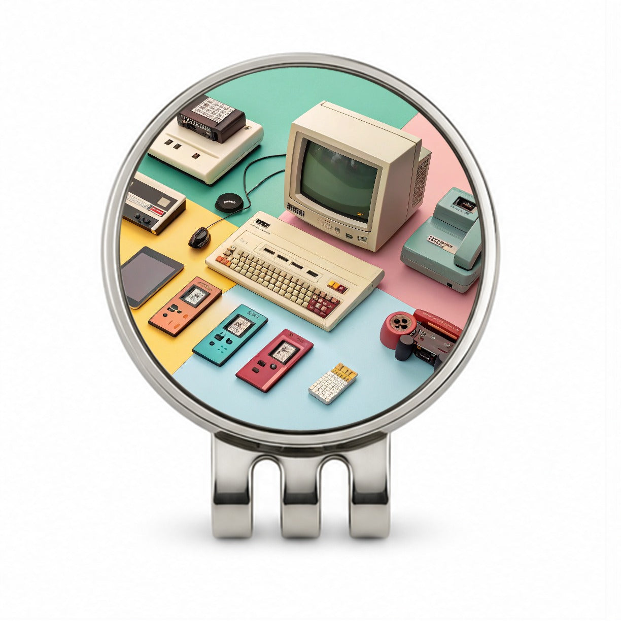 Retro Technology Device Computer Collage Golf Hat Clip with Ball Marker