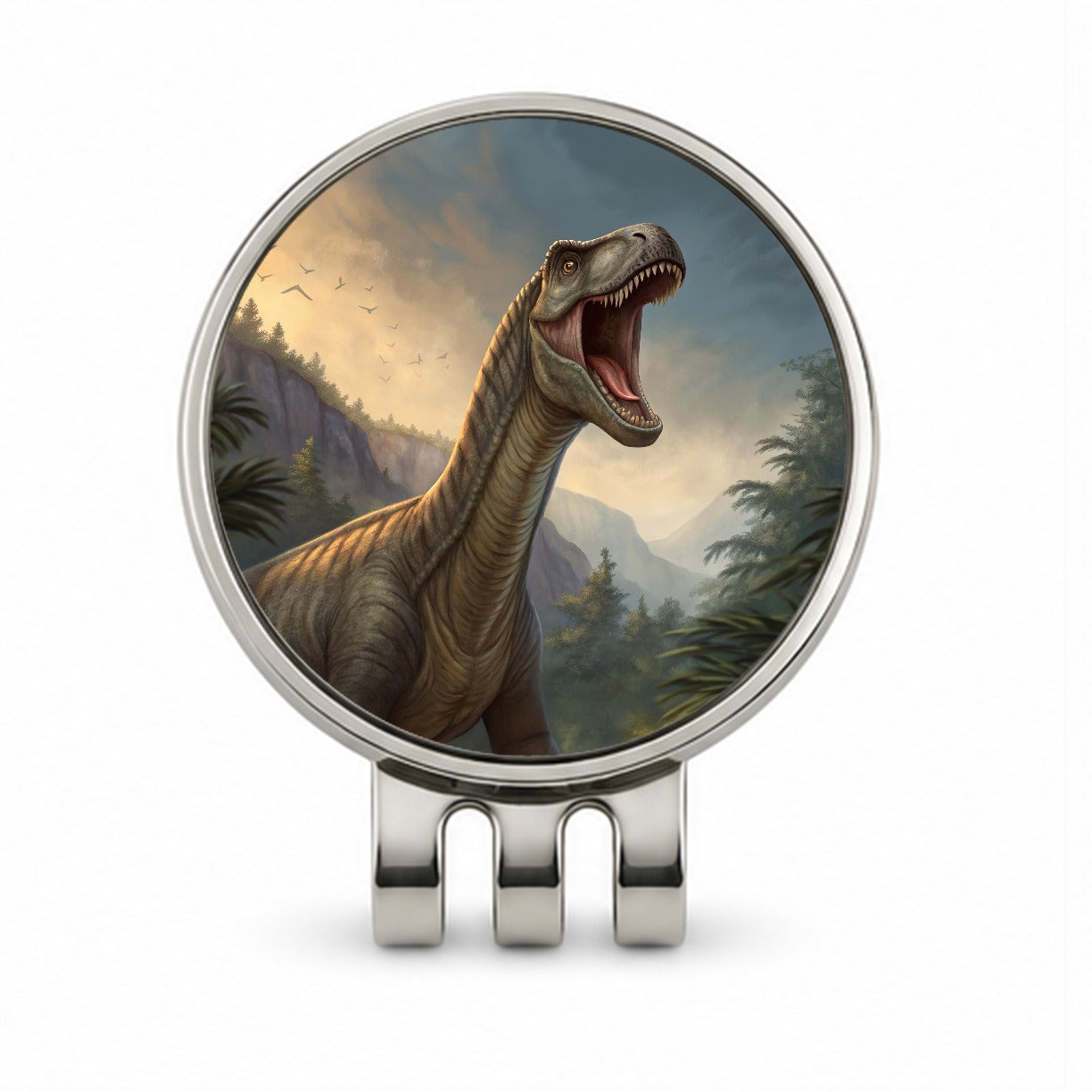 Roaring Argentinosaurus Dinosaur Golf Hat Clip with Ball Marker
