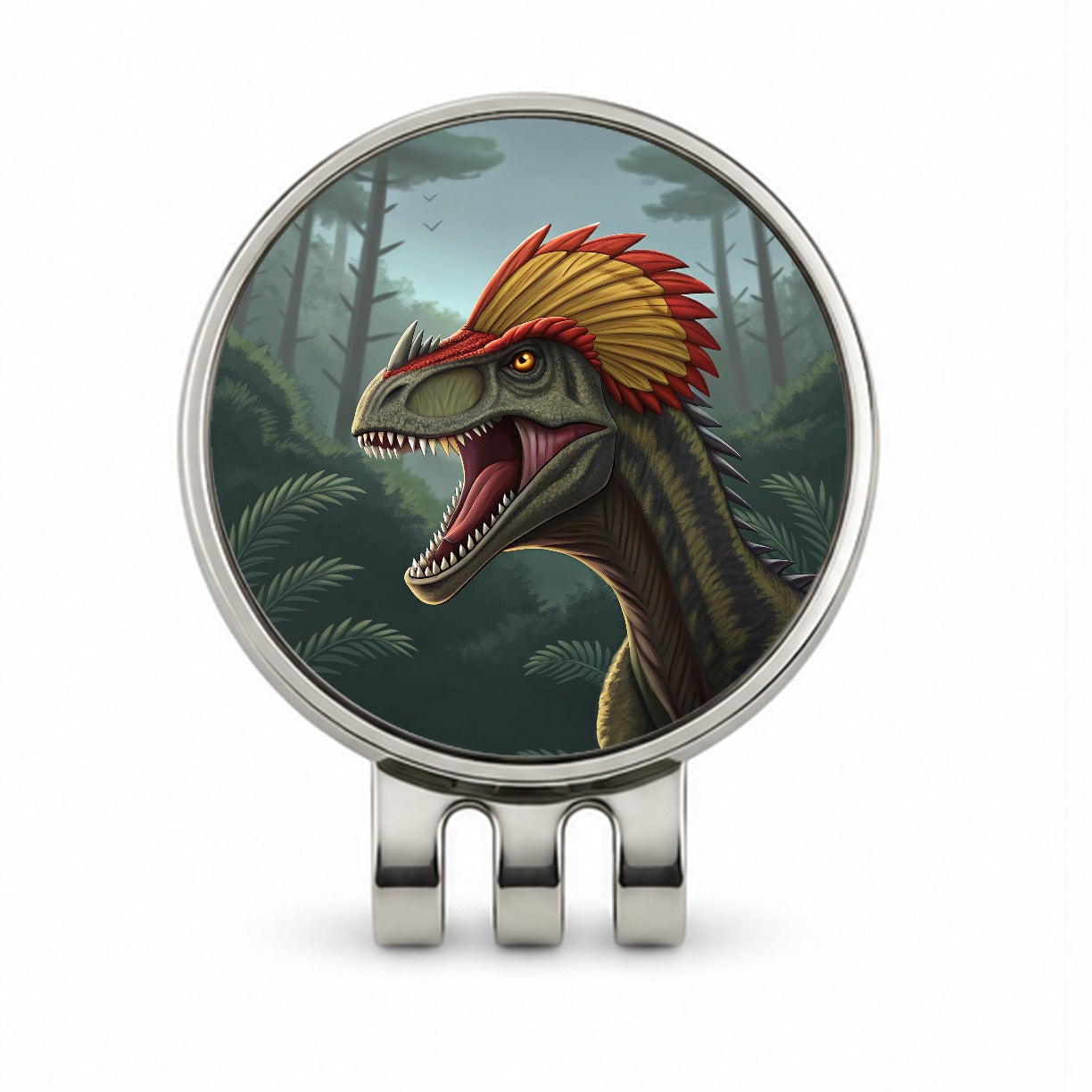 Roaring Dilophosaurus Dinosaur Scary Golf Hat Clip with Ball Marker