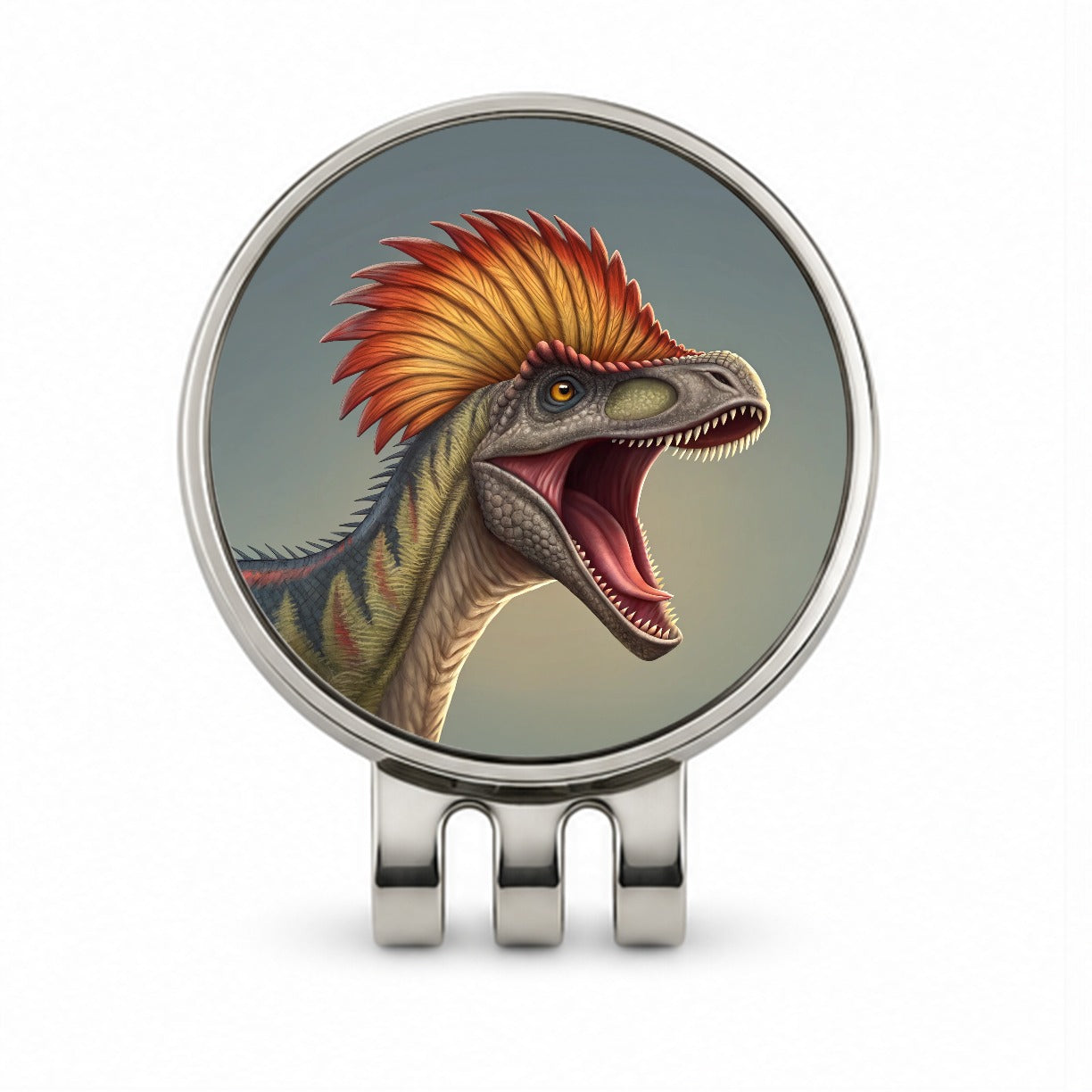 Roaring Dilophosaurus Dinosaur Golf Hat Clip with Ball Marker