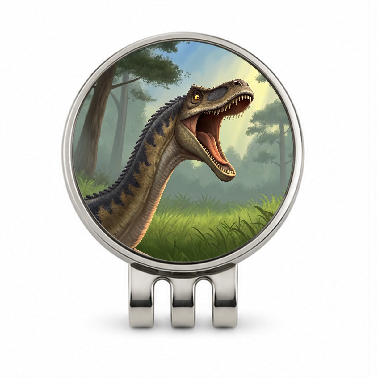 Roaring Diplodocus Dinosaur Forest Golf Hat Clip with Ball Marker