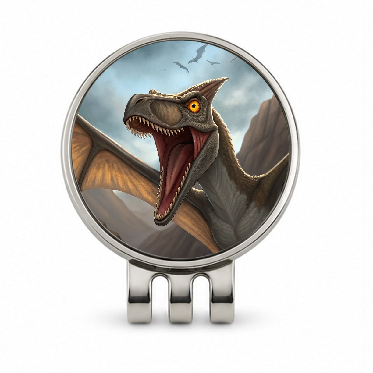 Roaring Pterodactylus Dinosaur Flying Golf Hat Clip with Ball Marker