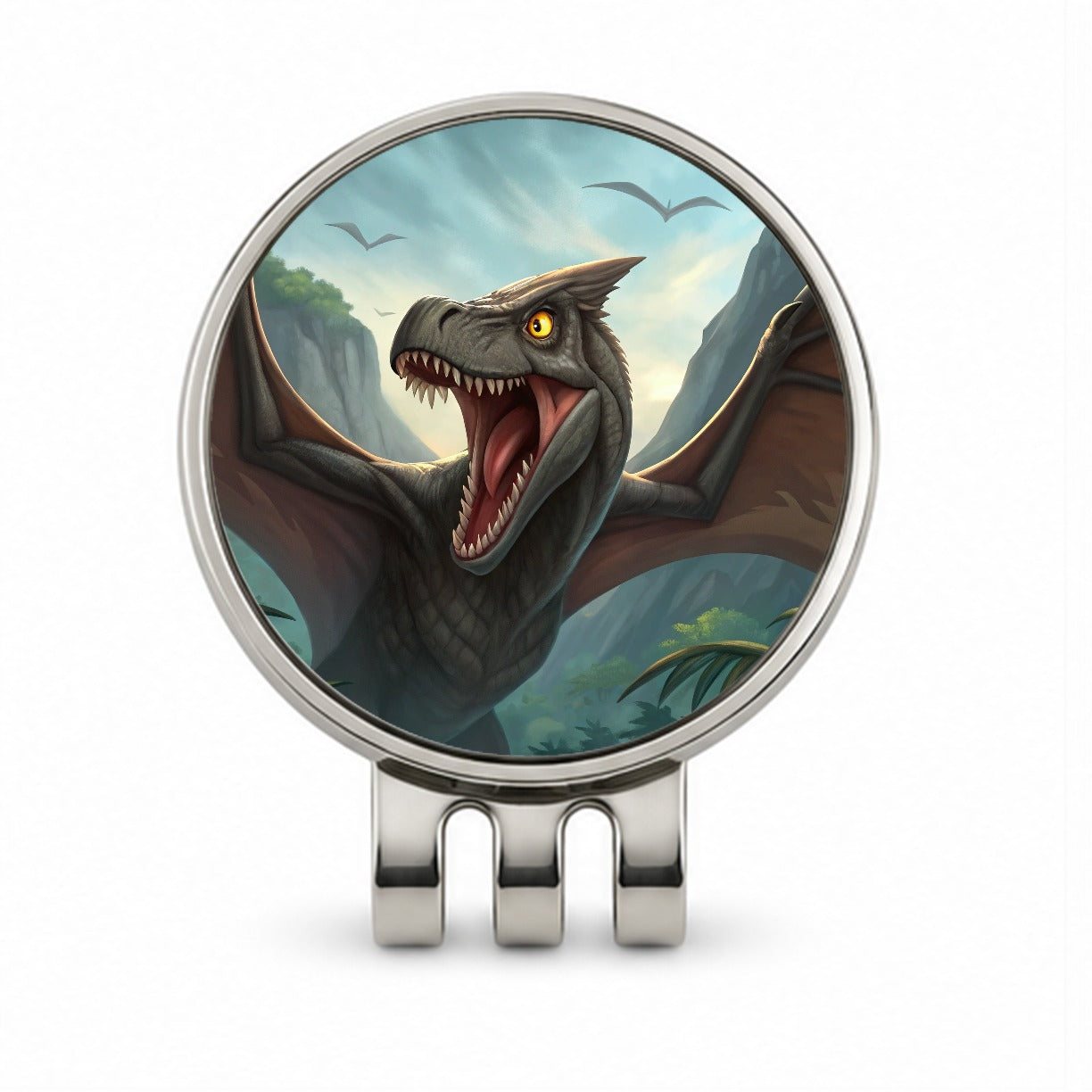 Roaring Pterodactylus Dinosaur Golf Hat Clip with Ball Marker