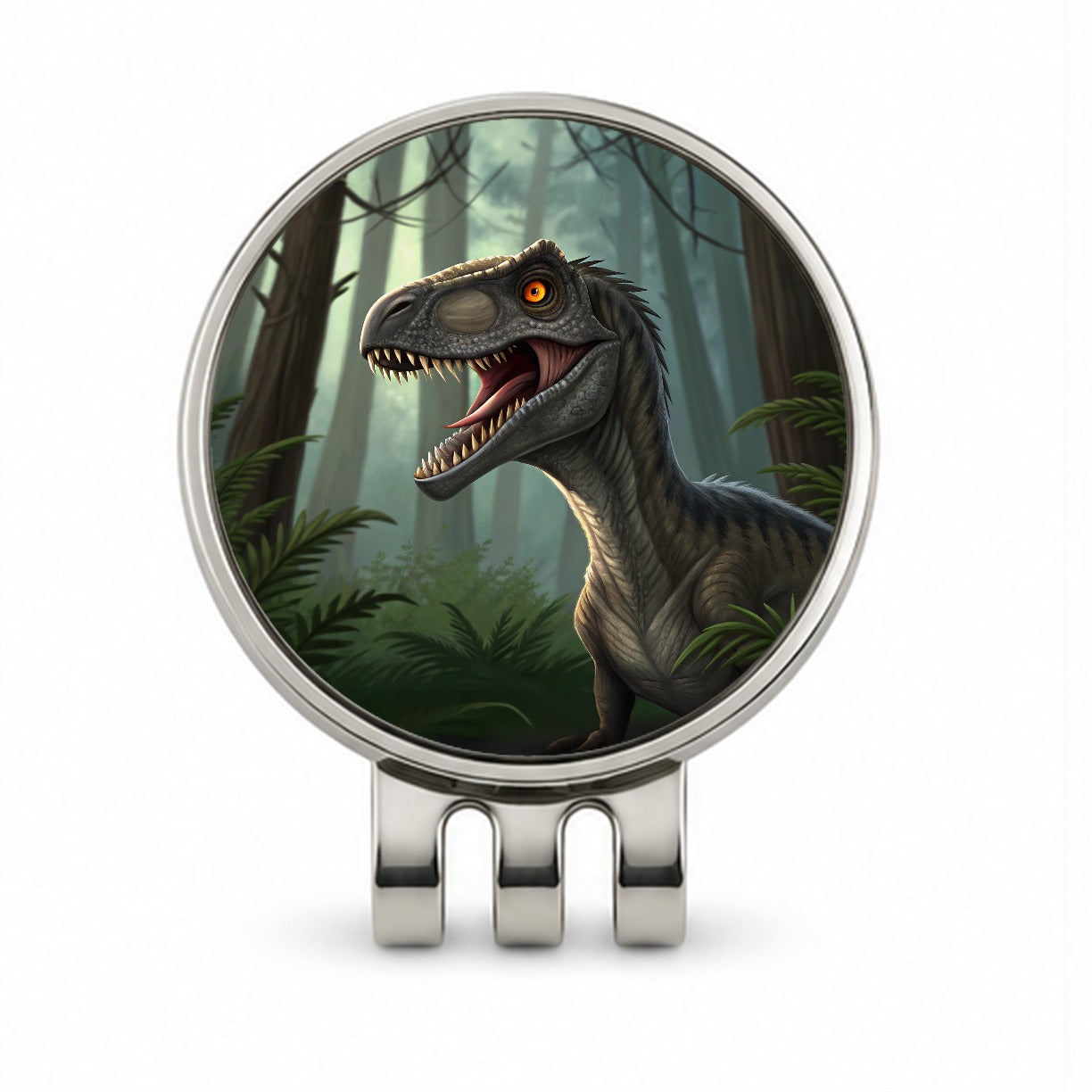 Roaring Raptor Dinosaur Forest Golf Hat Clip with Ball Marker