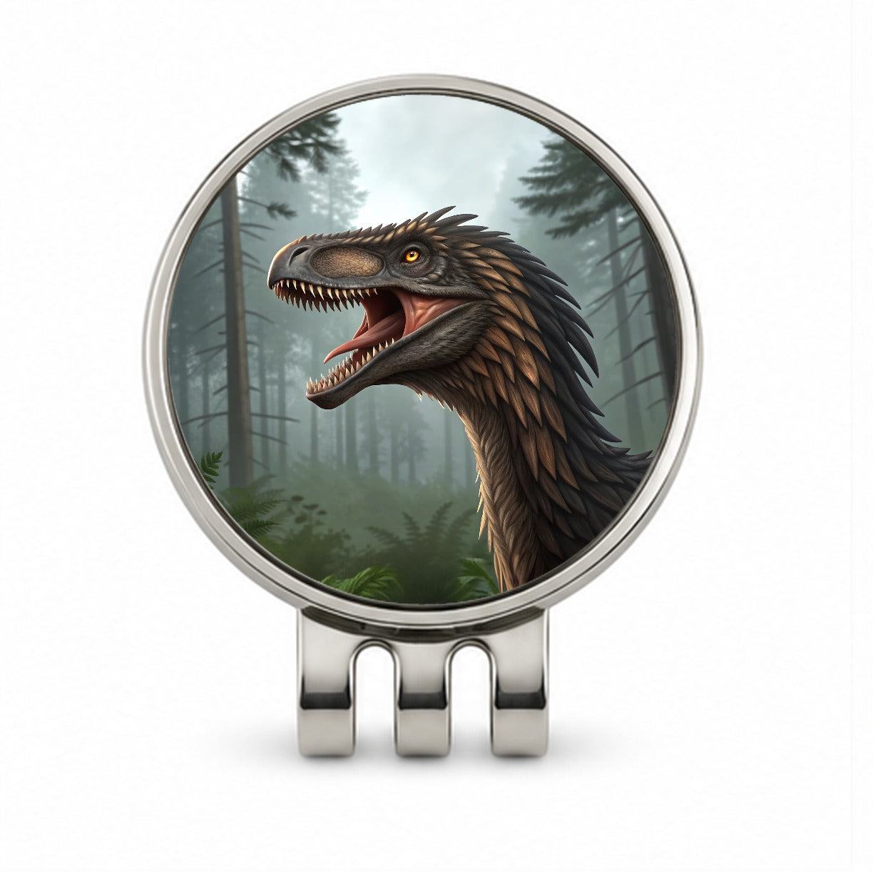 Roaring Raptor Dinosaur Golf Hat Clip with Ball Marker