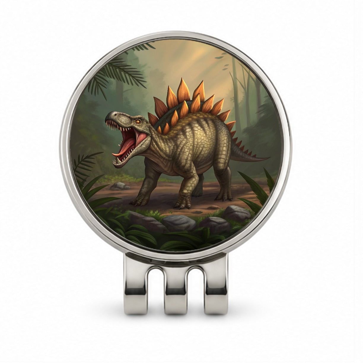 Roaring Stegosaurus Dinosaur Scary Golf Hat Clip with Ball Marker