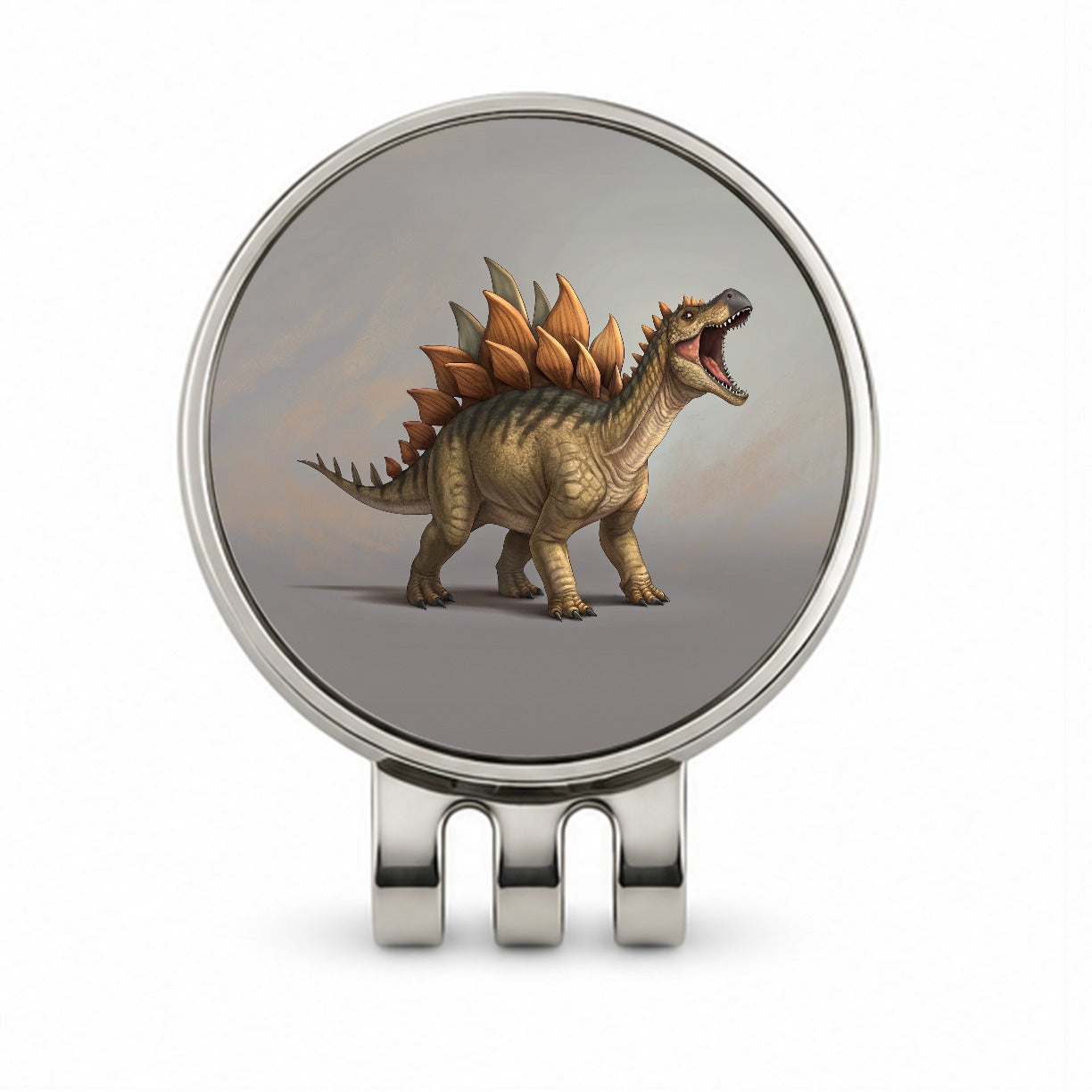 Roaring Stegosaurus Dinosaur Golf Hat Clip with Ball Marker