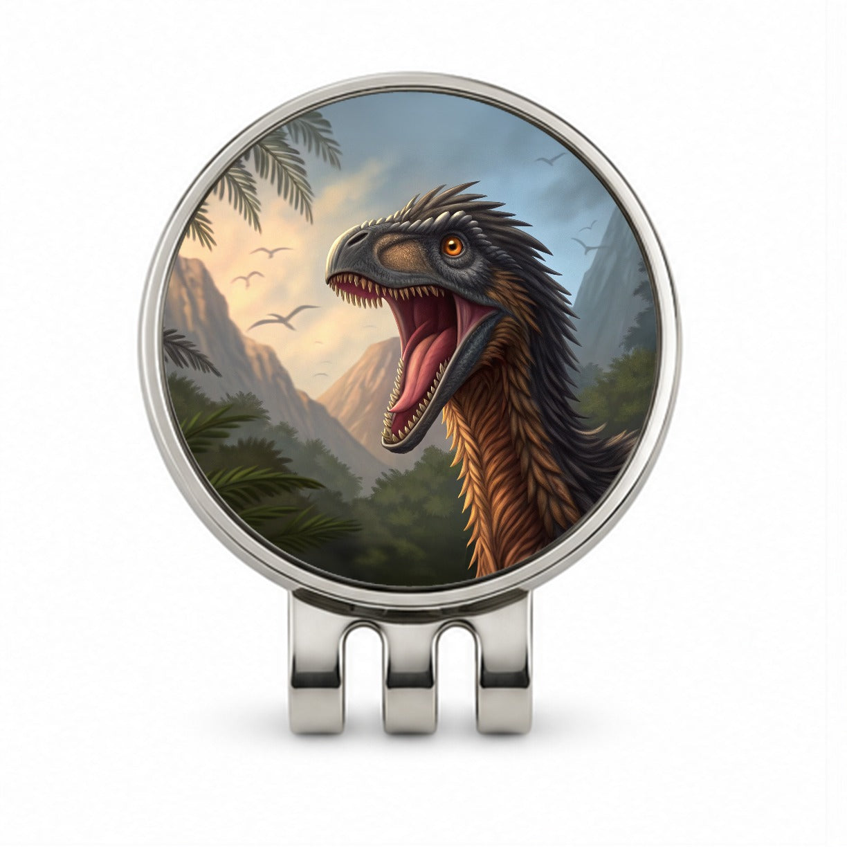 Roaring Therizinosaurus Dinosaur Jungle Golf Hat Clip with Ball Marker