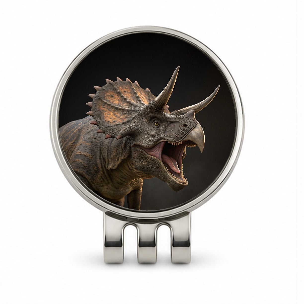 Roaring Triceratops Dinosaur Realistic Golf Hat Clip with Ball Marker