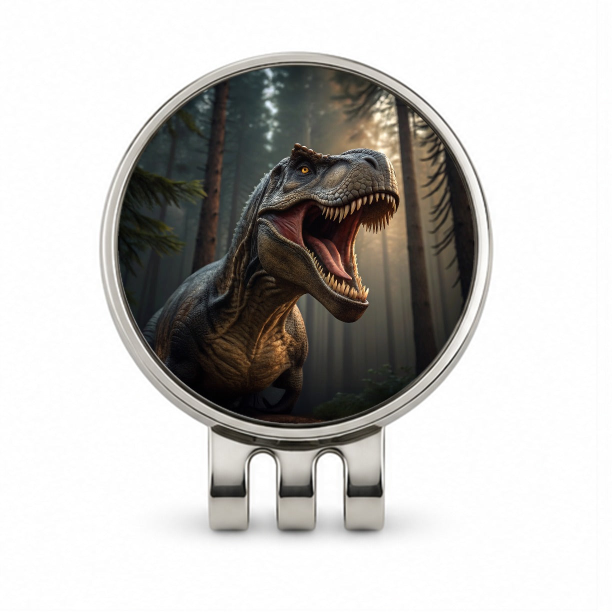 Roaring Tyrannosaurus Rex Dinosaur Golf Hat Clip with Ball Marker