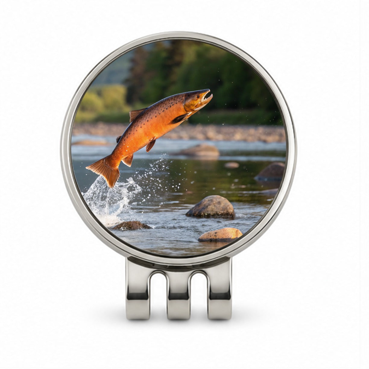 Salmon Fish Jumping River Fishing Golf Hat Clip with Ball Marker