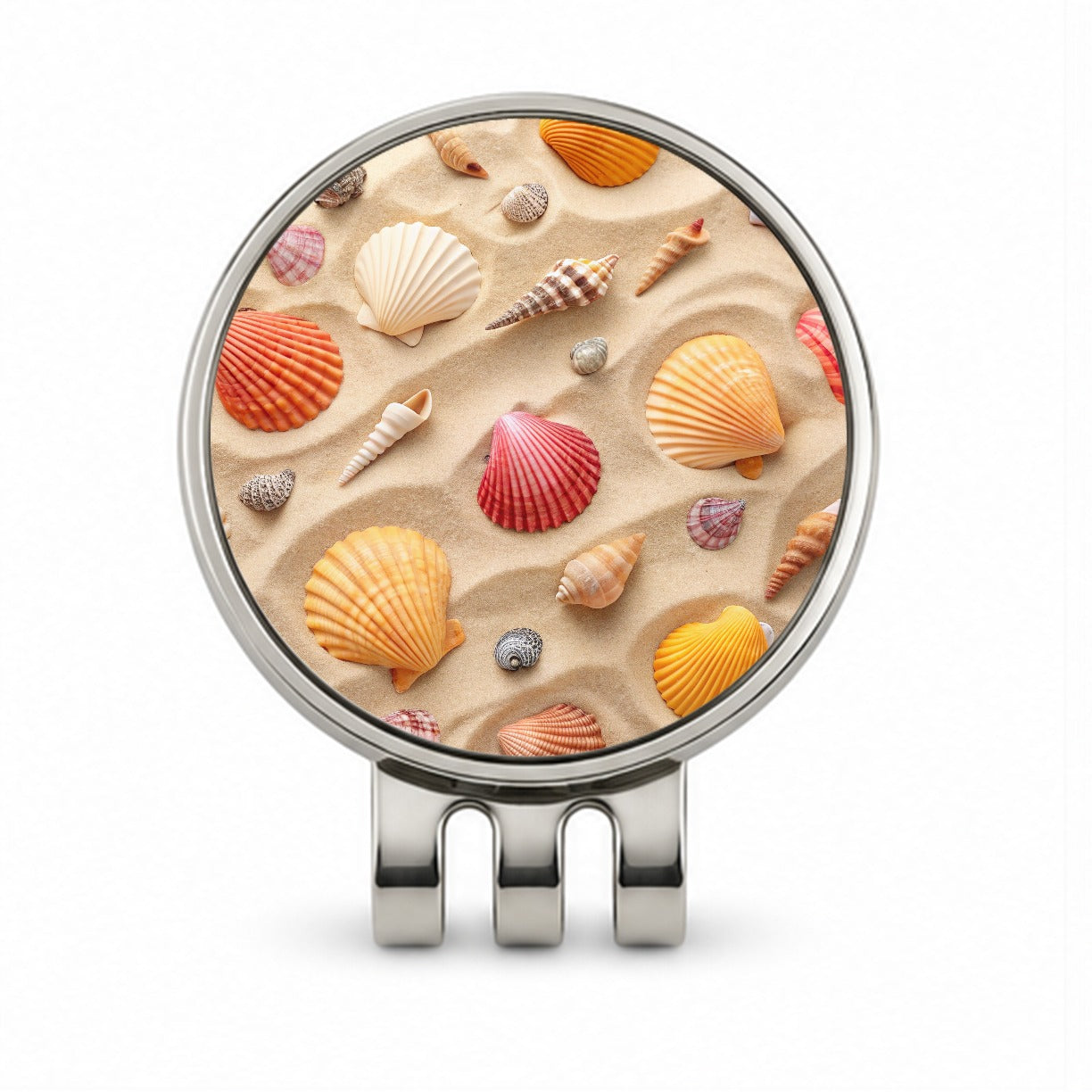 Seashell Collage On Sandy Background Beach Golf Hat Clip with Ball Marker