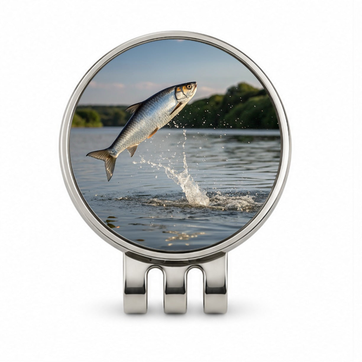 Shad Fish Jumping Fishing Golf Hat Clip with Ball Marker