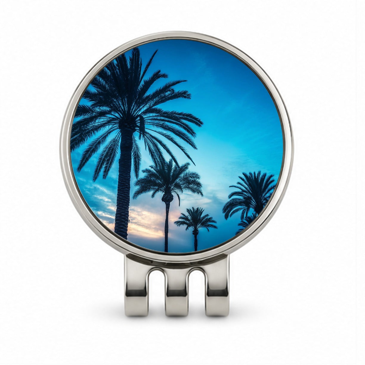 Silhouetted Palm Trees Blue Sky Golf Hat Clip with Ball Marker