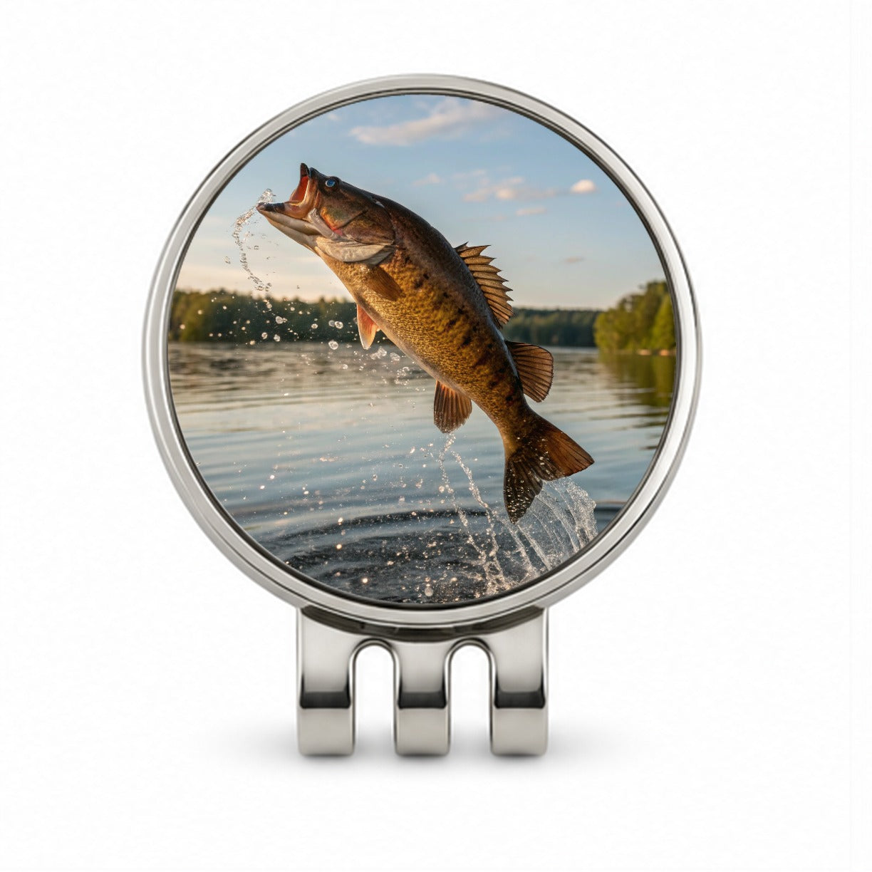Smallmouth Bass Fish Jumping River Fishing Golf Hat Clip with Ball Marker