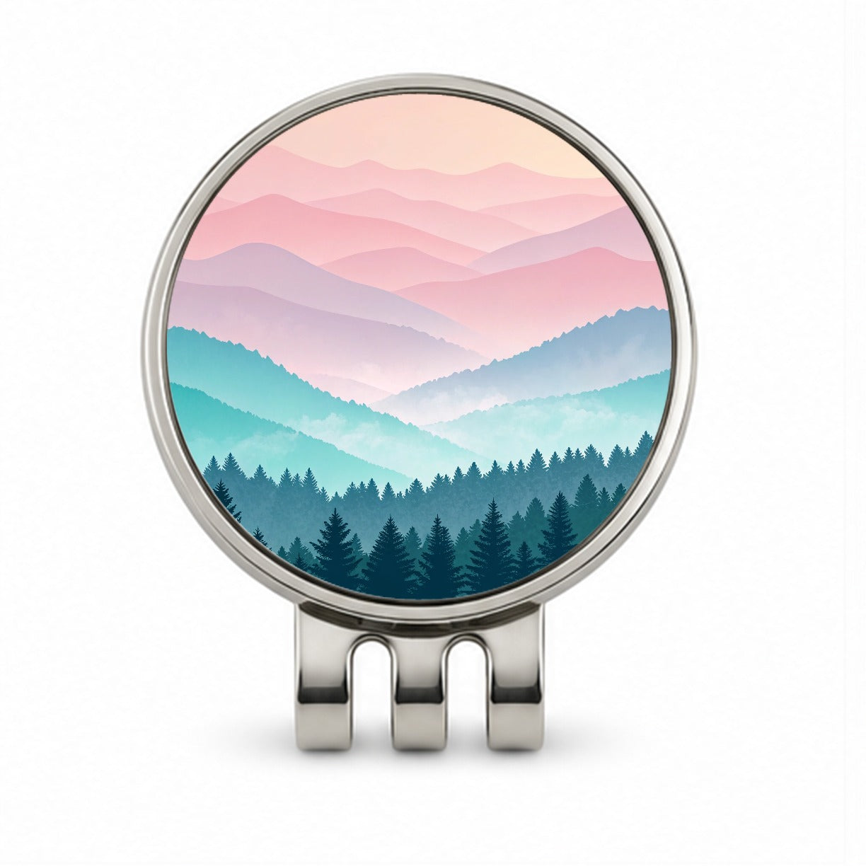 Soft Gradient Pastels Hills Trees Golf Hat Clip with Ball Marker