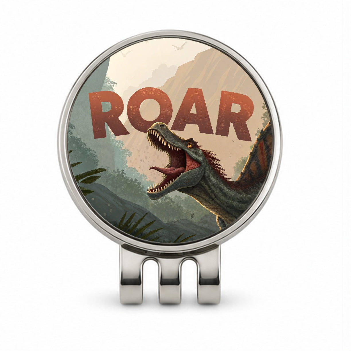 Spinosaurus Roar Bold Text Dinosaur Golf Hat Clip with Ball Marker