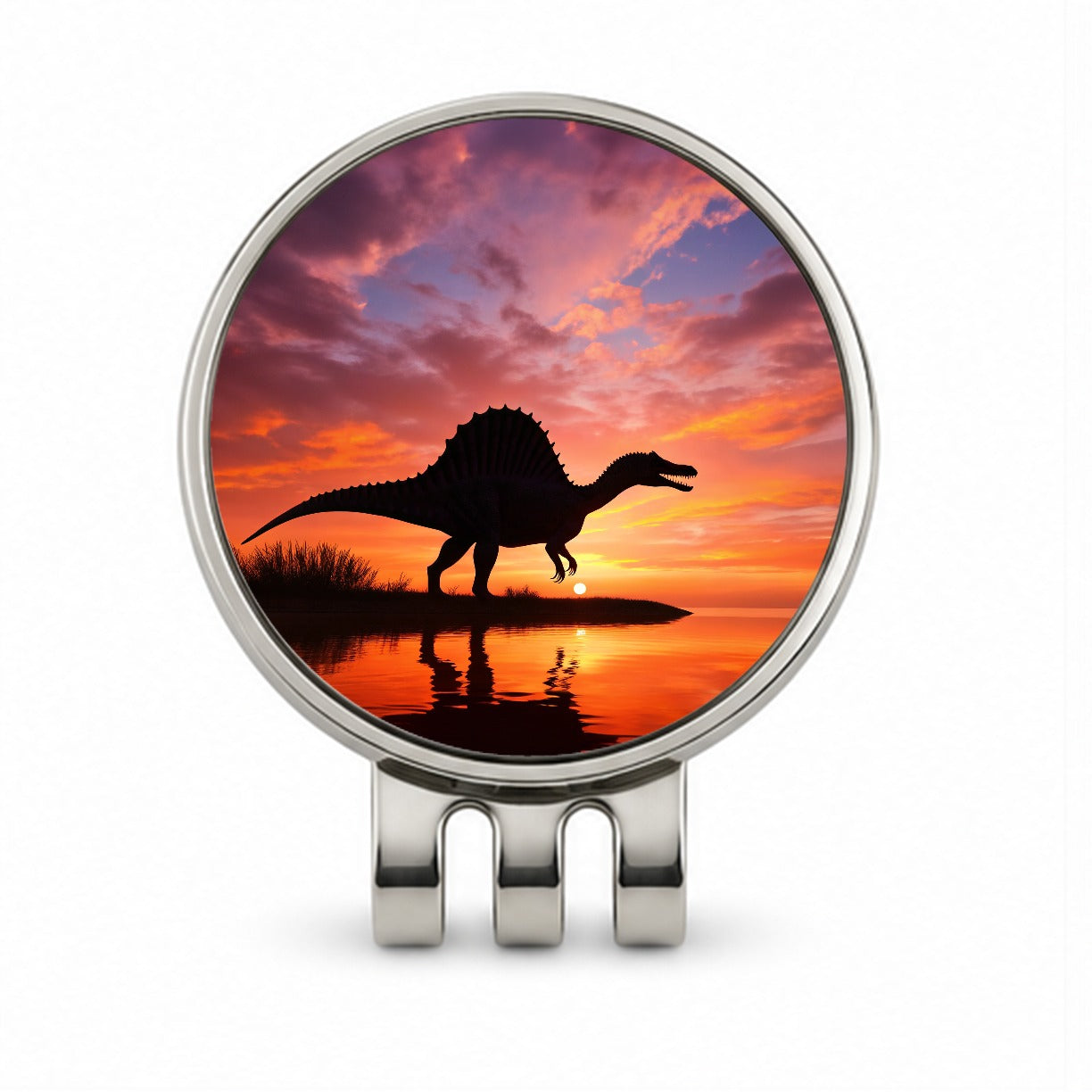 Spinosaurus Sunset Dinosaur Golf Hat Clip with Ball Marker