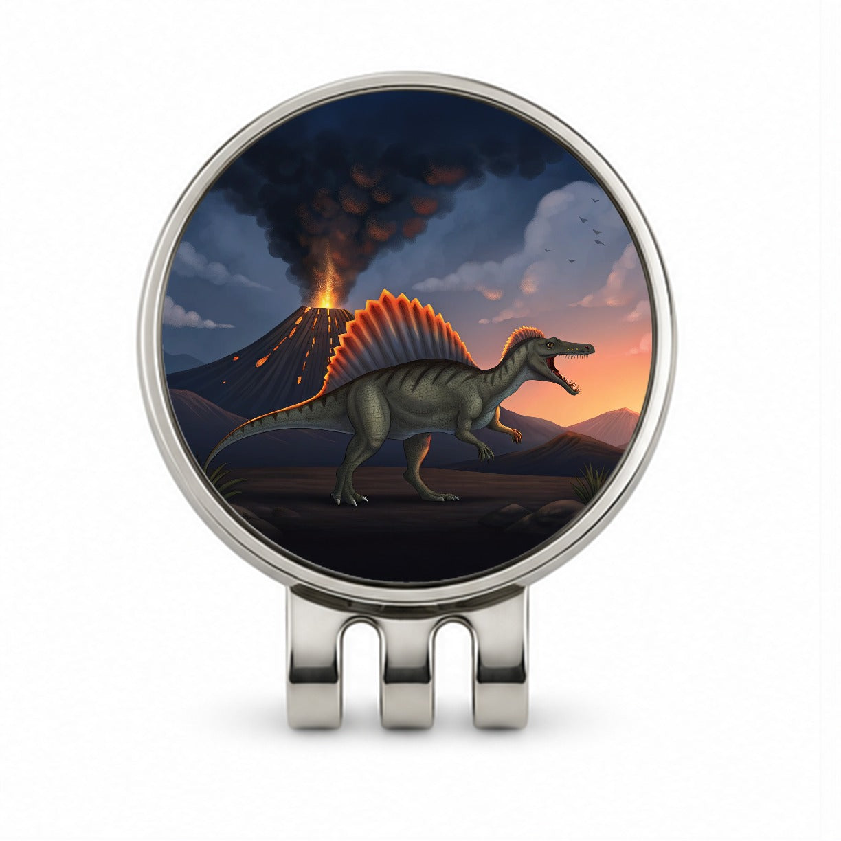 Spinosaurus Volcano Lava Dinosaur Golf Hat Clip with Ball Marker