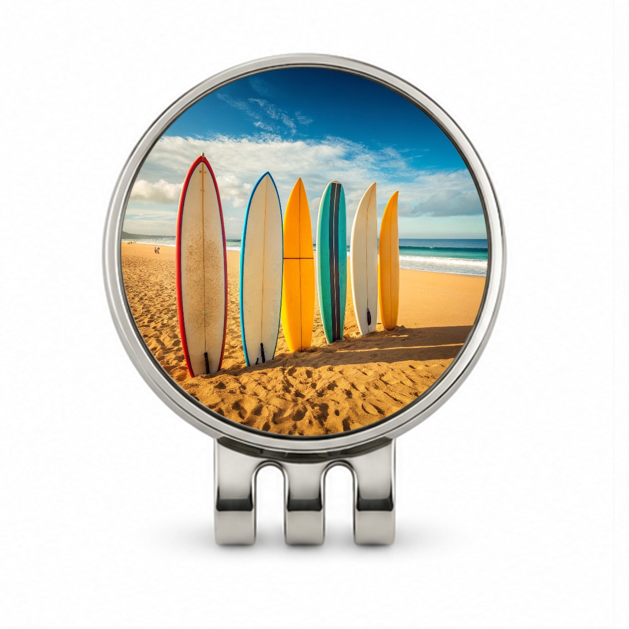 Surfboard Lineup On Beach Golf Hat Clip with Ball Marker