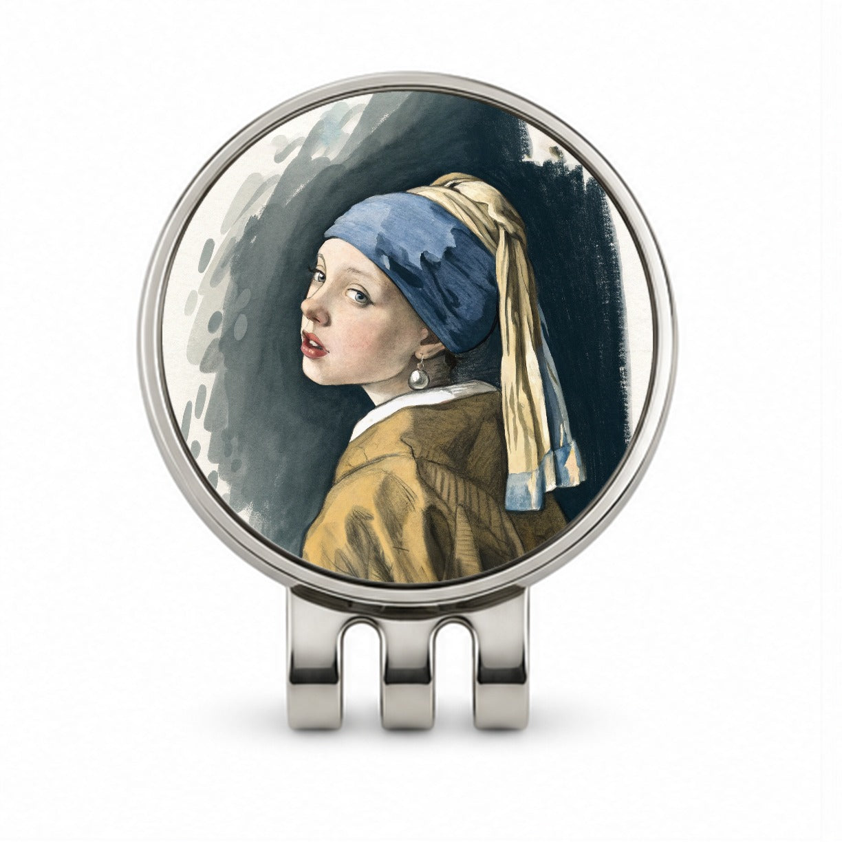 The Girl With A Pearl Earring By Johannes Vermeer Inspired Golf Hat Clip with Ball Marker