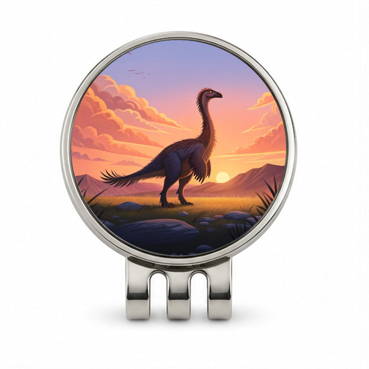 Therizinosaurus Sunset Sunrise Dinosaur Golf Hat Clip with Ball Marker