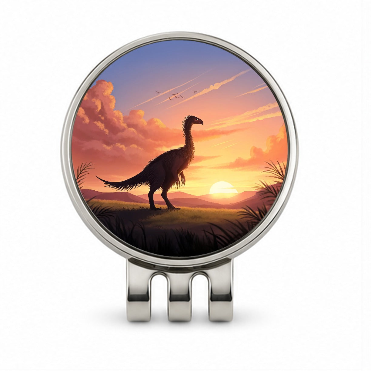 Therizinosaurus Sunset Golf Hat Clip with Ball Marker