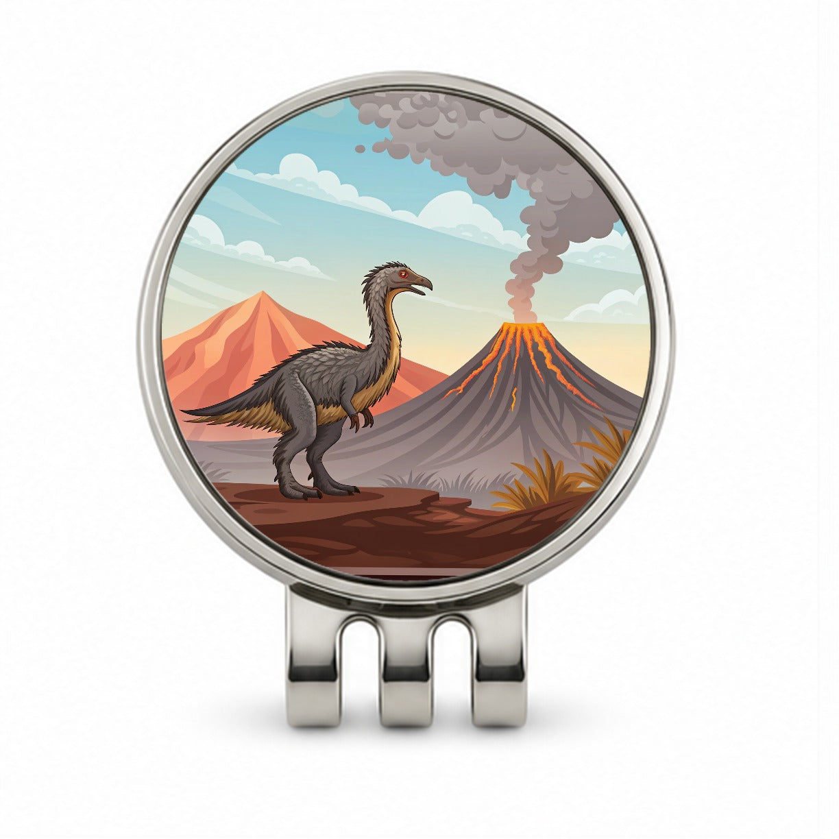 Therizinosaurus Volcano Golf Hat Clip with Ball Marker