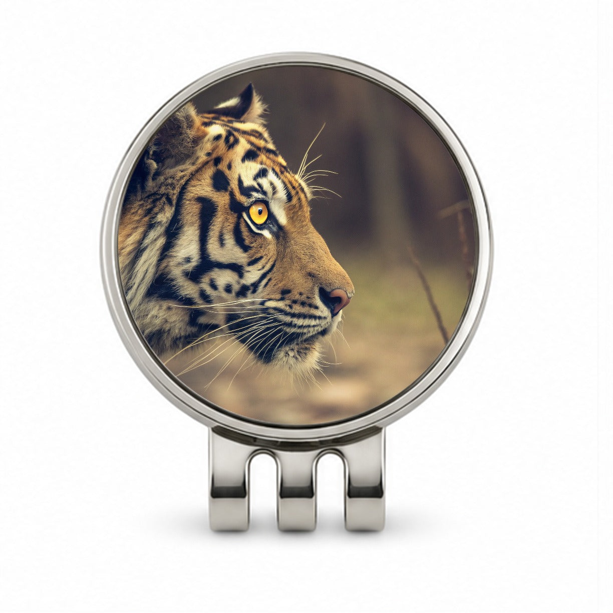 Tiger Eye Face Side View Golf Hat Clip with Ball Marker