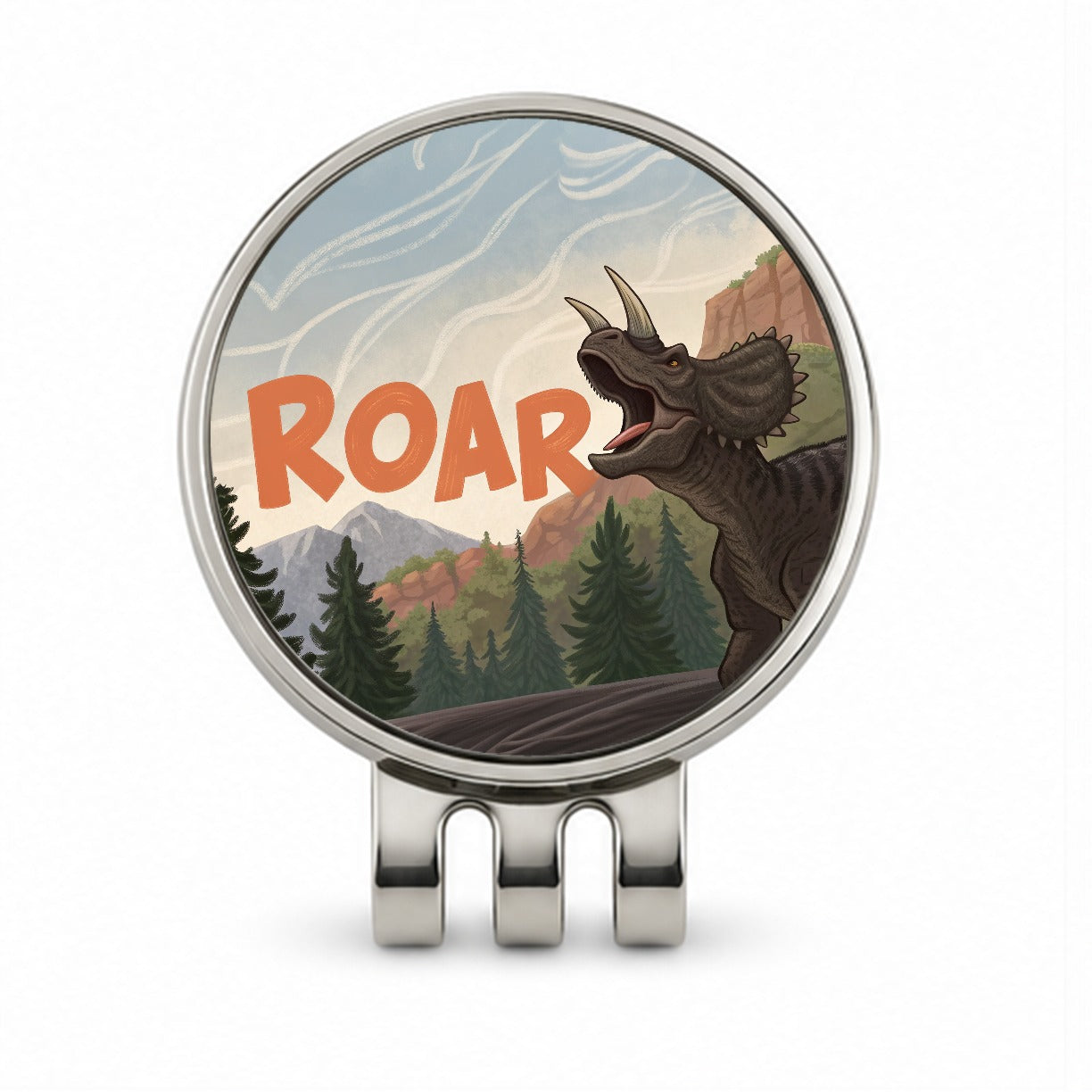 Triceratops Roar Bold Dinosaur Golf Hat Clip with Ball Marker