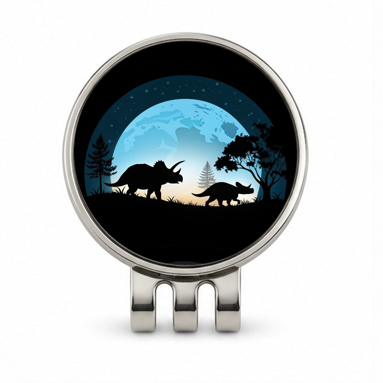 Triceratops Silhouettes Night Dinosaurs Golf Hat Clip with Ball Marker