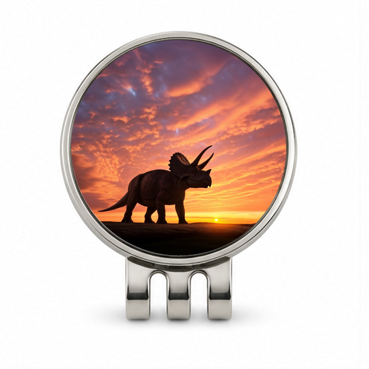 Triceratops Sunset Sunrise Dinosaur Golf Hat Clip with Ball Marker