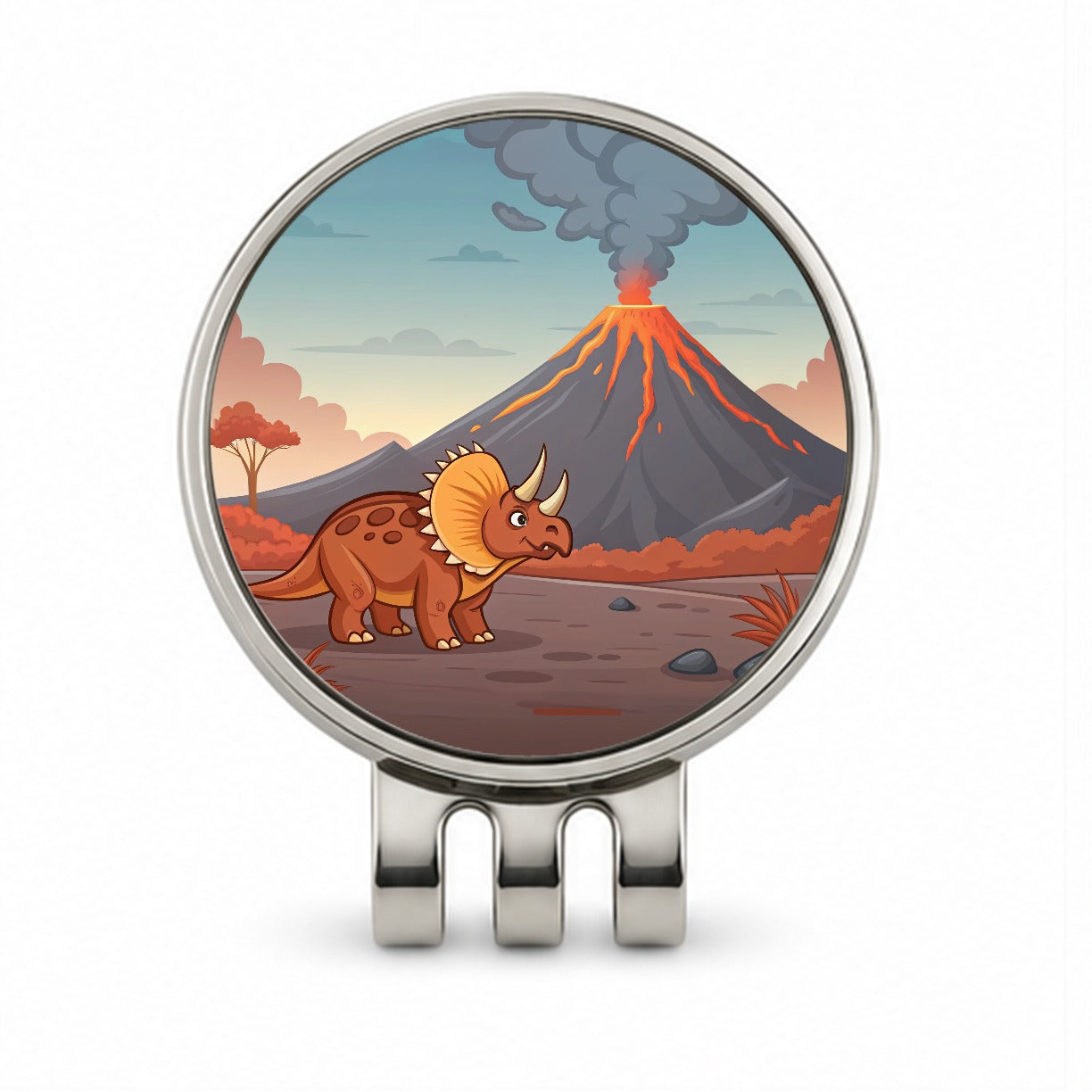 Triceratops Volcano Dinosaur Golf Hat Clip with Ball Marker