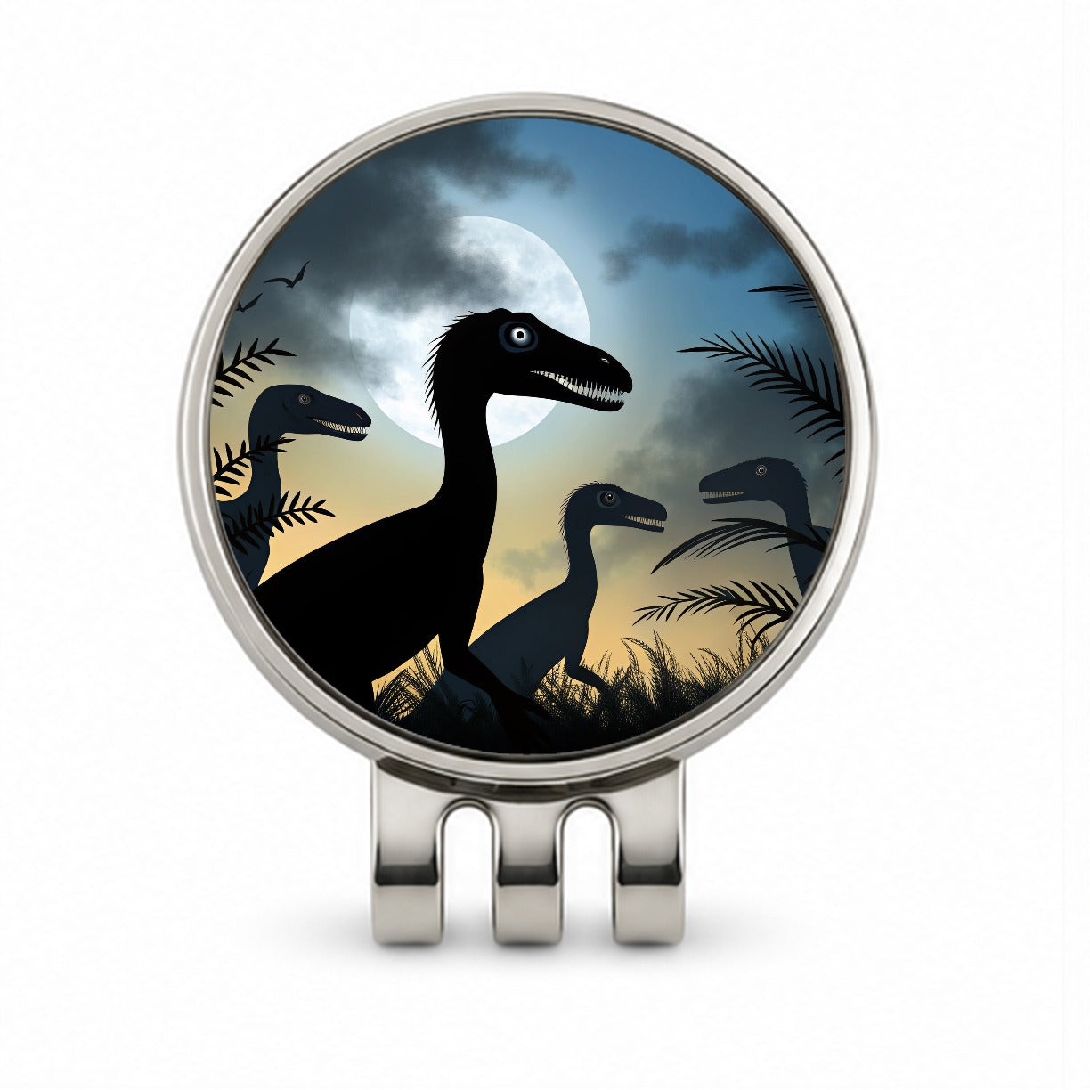 Troodon Silhouettes Night Dinosaurs Golf Hat Clip with Ball Marker