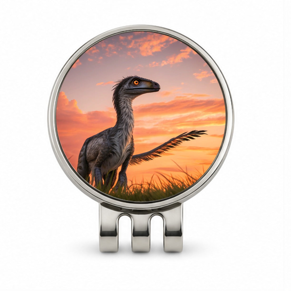 Troodon Sunset Sunrise Dinosaur Golf Hat Clip with Ball Marker