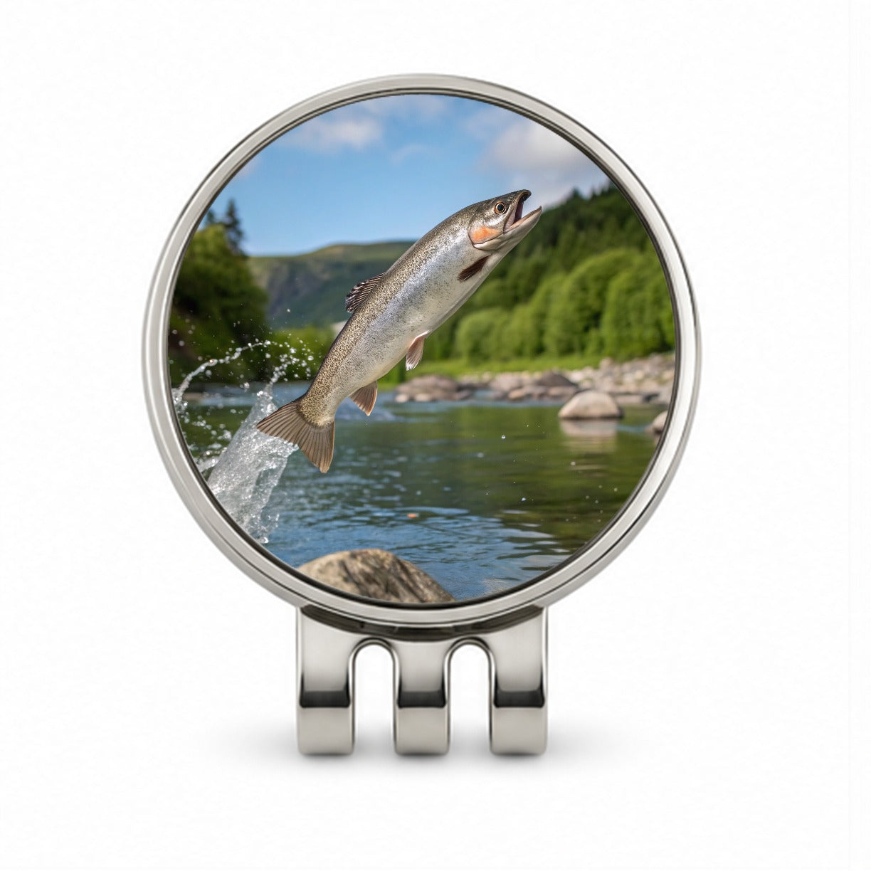 Trout Fish Jumping Fishing River Golf Hat Clip with Ball Marker