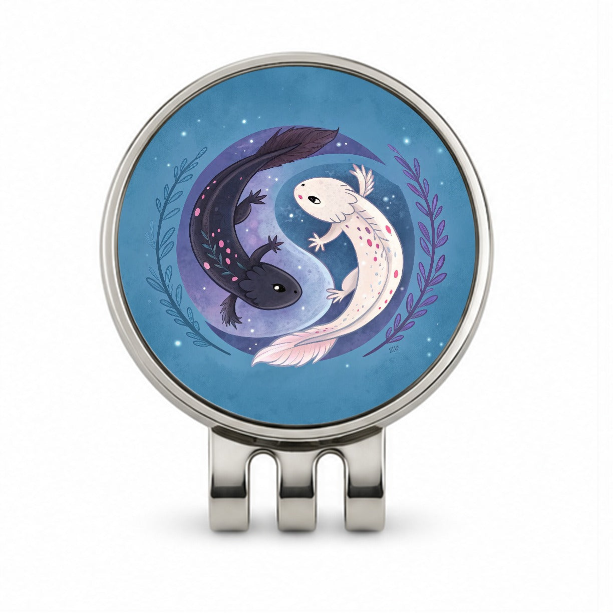 Two Axolotl Yin Yang Golf Hat Clip with Ball Marker