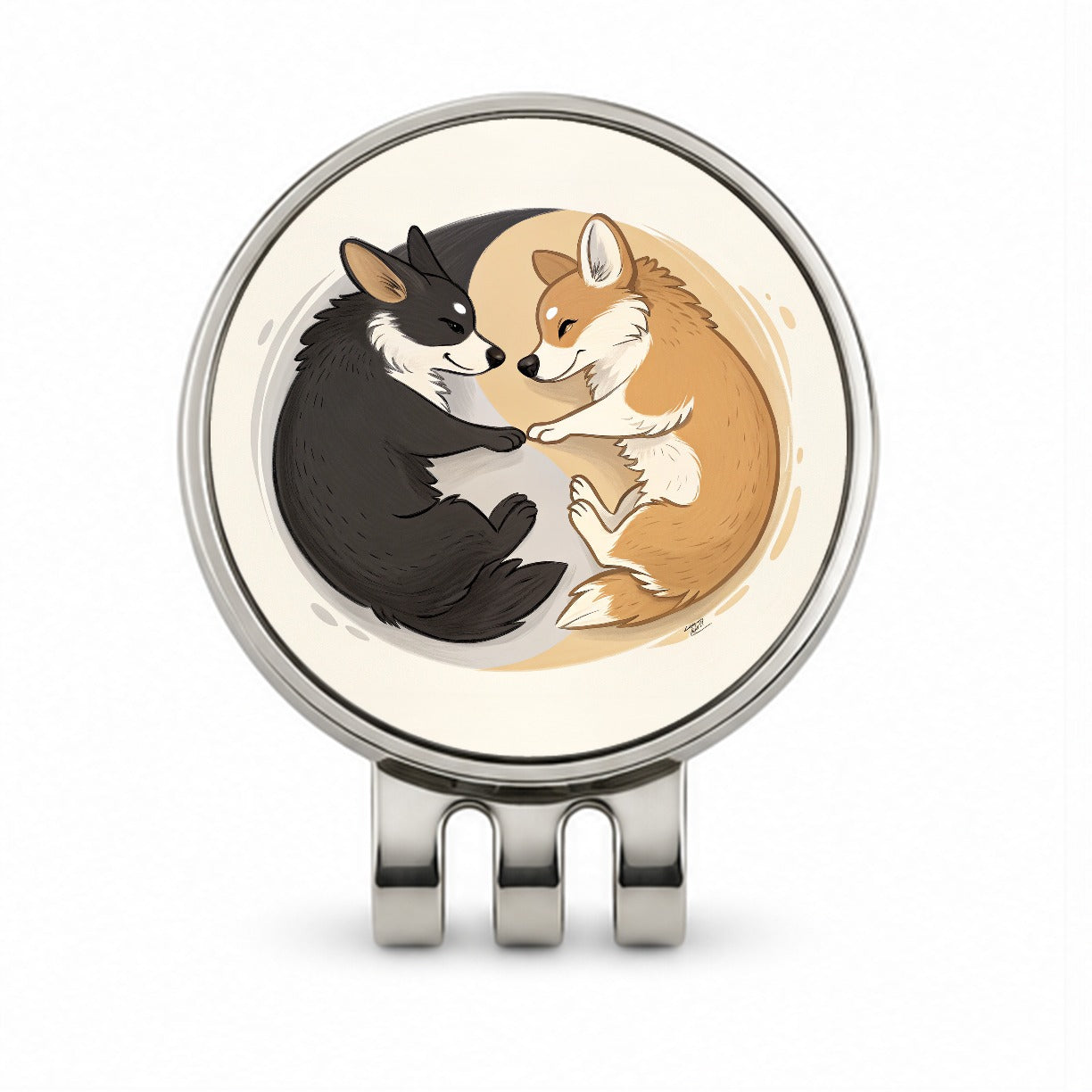 Two Corgis Yin Yang Dogs Golf Hat Clip with Ball Marker