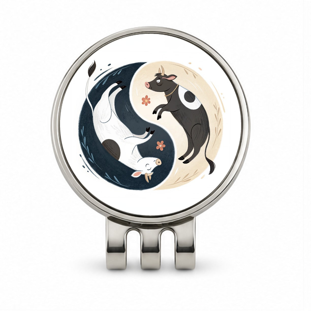 Two Cows Yin Yang Illustration Golf Hat Clip with Ball Marker