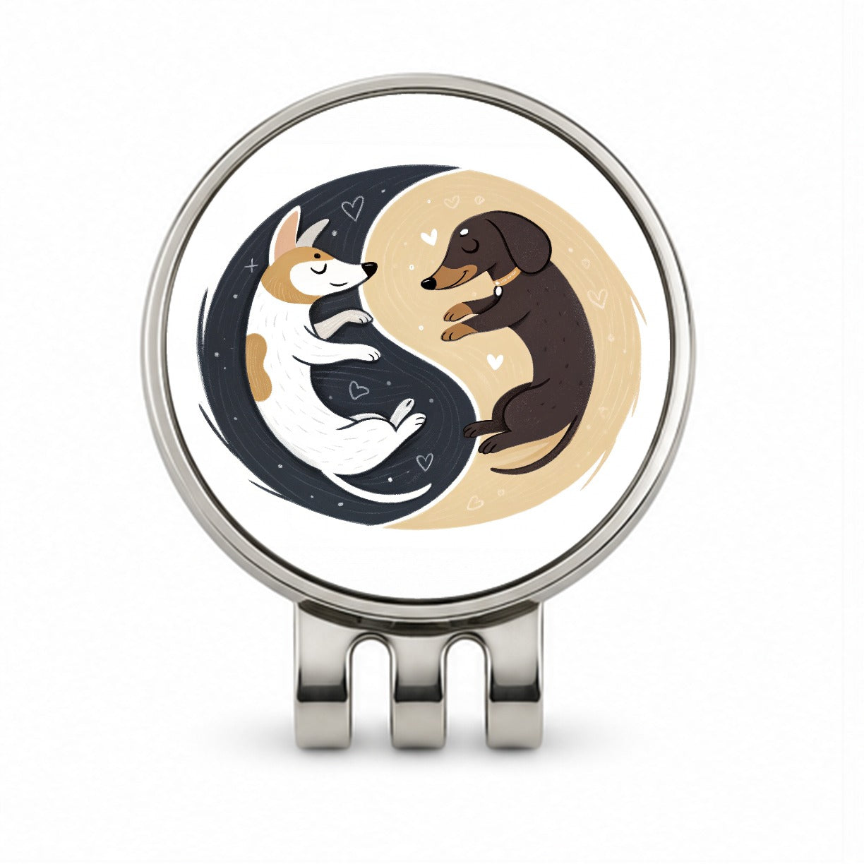 Two Dogs Yin Yang Illustration Golf Hat Clip with Ball Marker