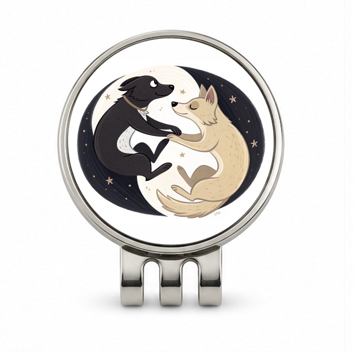 Two Dogs Yin Yang Golf Hat Clip with Ball Marker