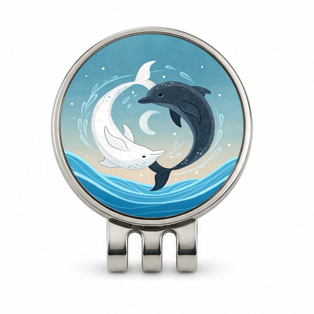 Two Dolphins Yin Yang Dark Light Golf Hat Clip with Ball Marker