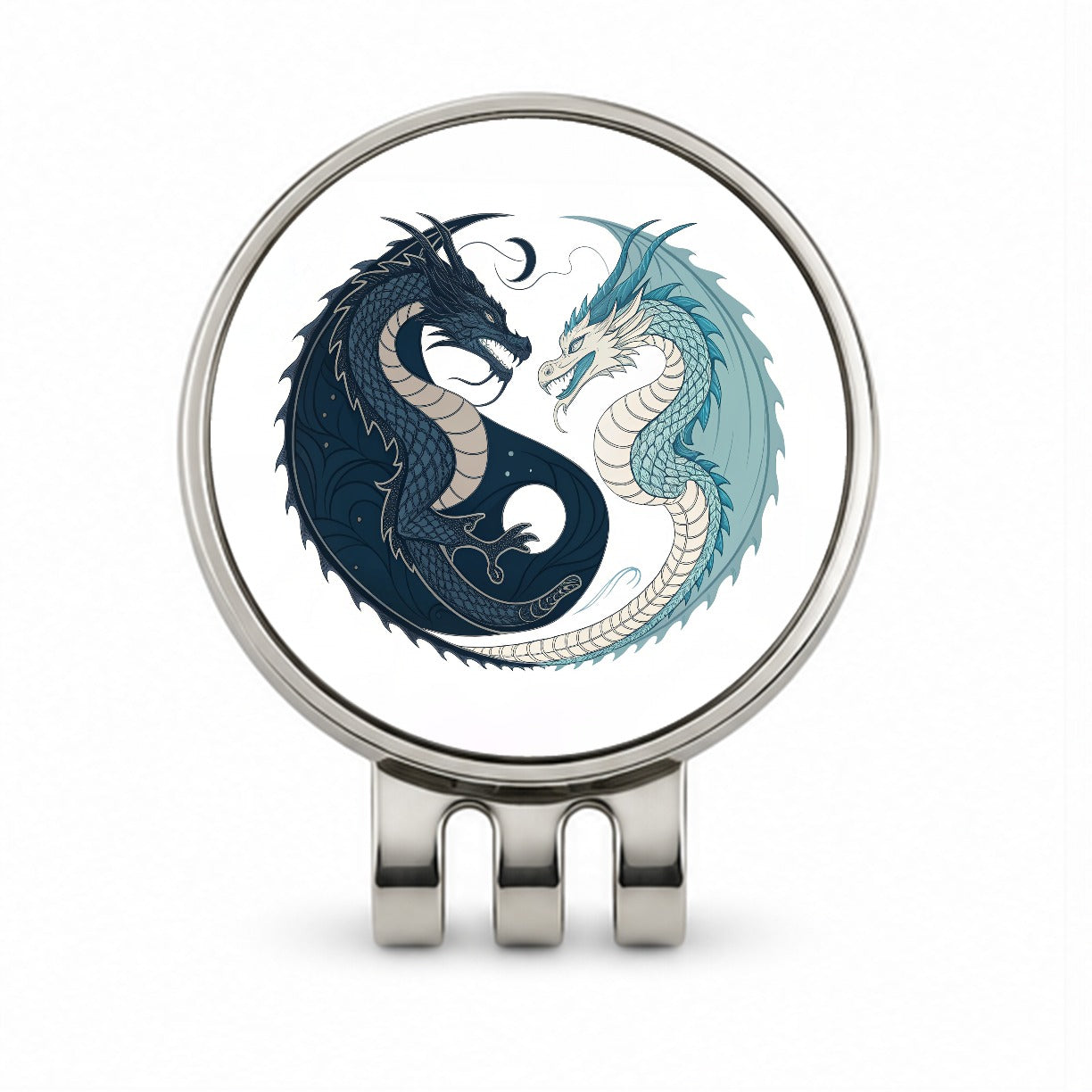Two Dragons Yin Yang Dark Light Golf Hat Clip with Ball Marker