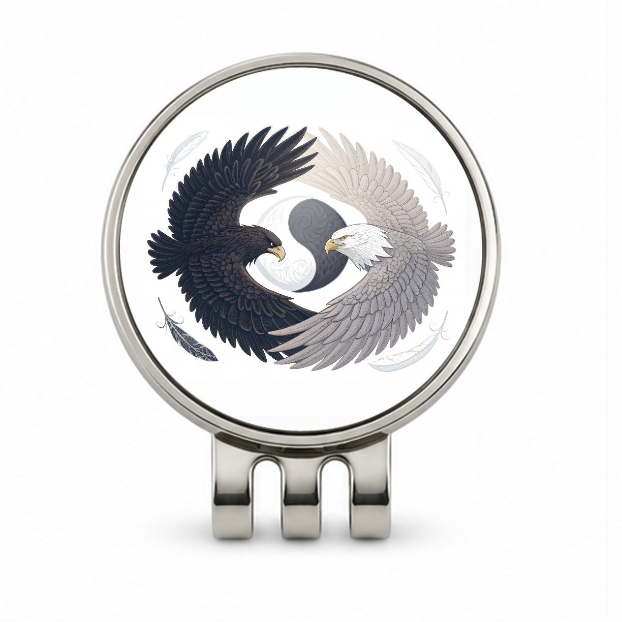 Two Eagles Yin Yang Dark Light Golf Hat Clip with Ball Marker