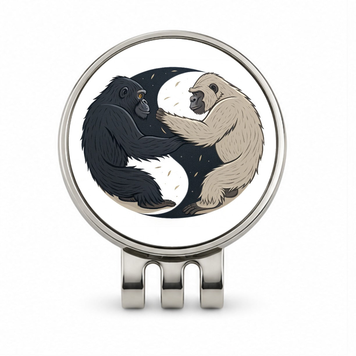 Two Gorillas Yin Yang Golf Hat Clip with Ball Marker
