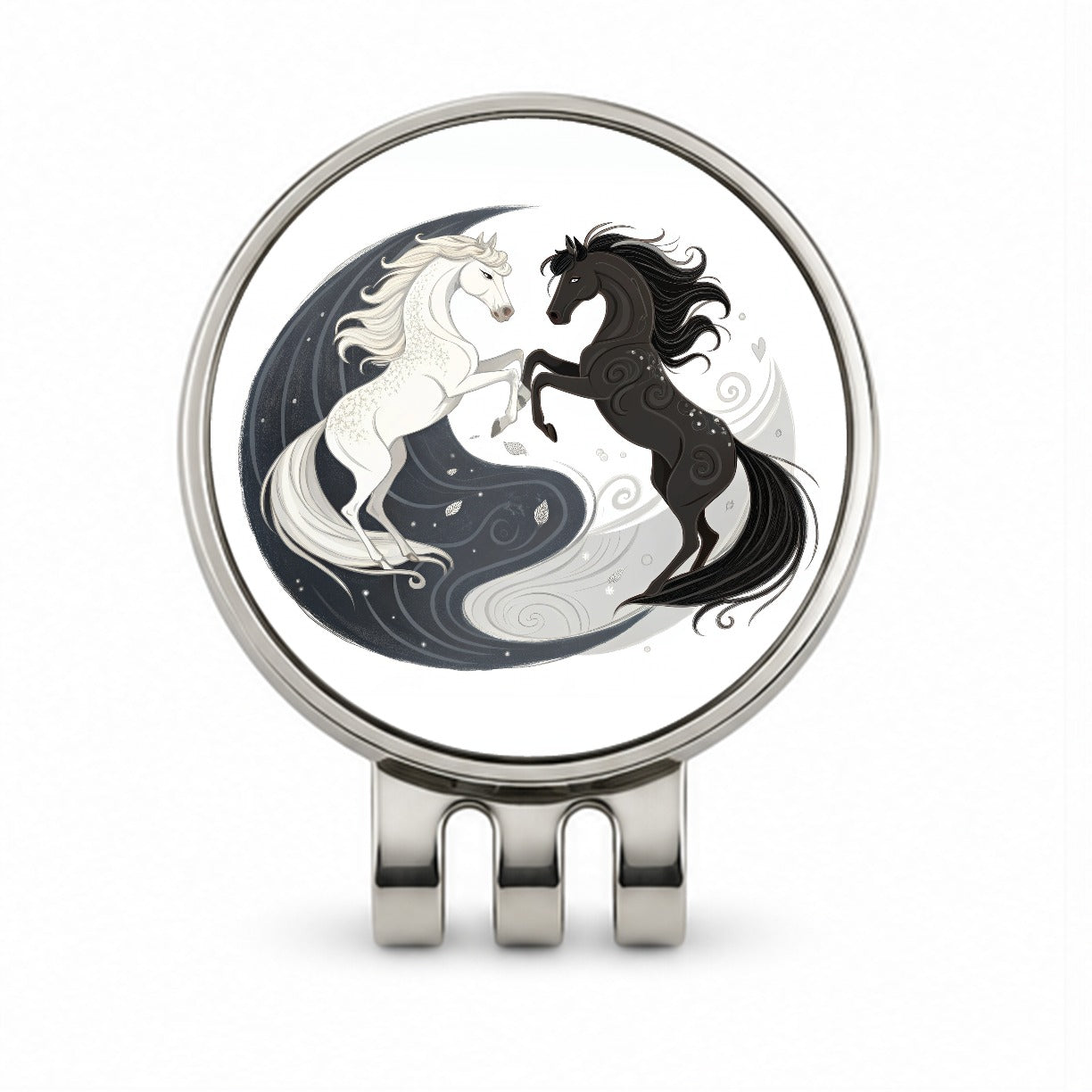 Two Horses Yin Yang Dark Light Golf Hat Clip with Ball Marker
